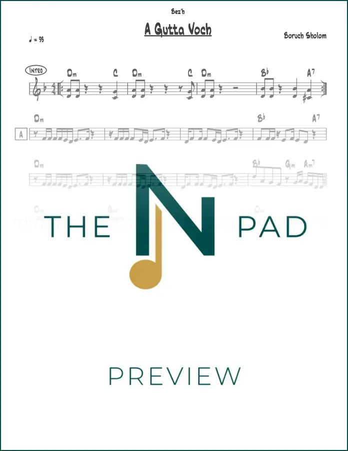 Lead sheet music for "A Gutta Voch" by Boruch Sholom, from The Notation Pad, featuring musical notation on a clean background.