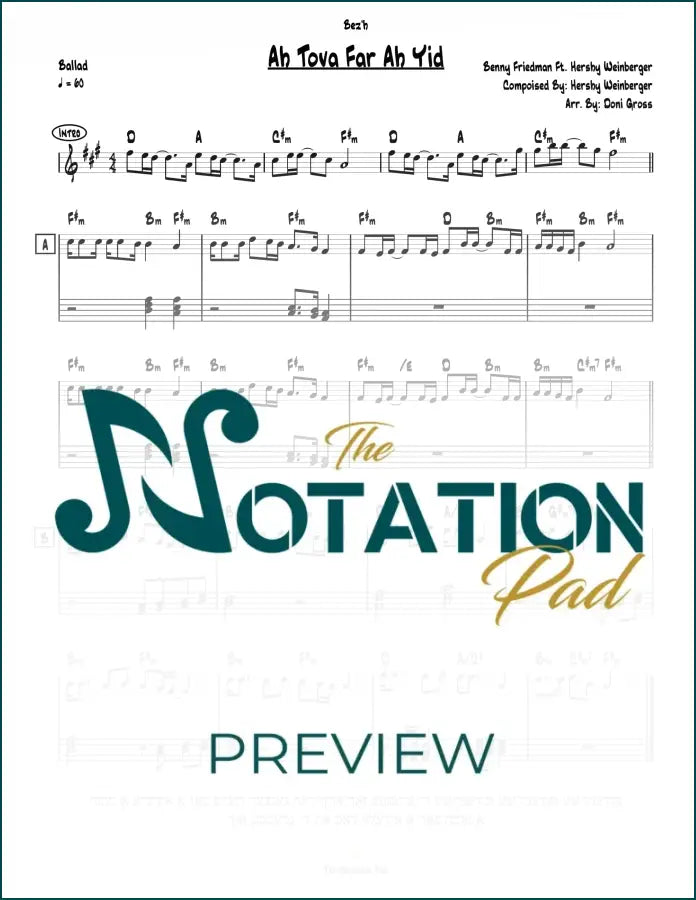 Ah Tova Far Ah Yid Benny 2 Liner Sheet Music