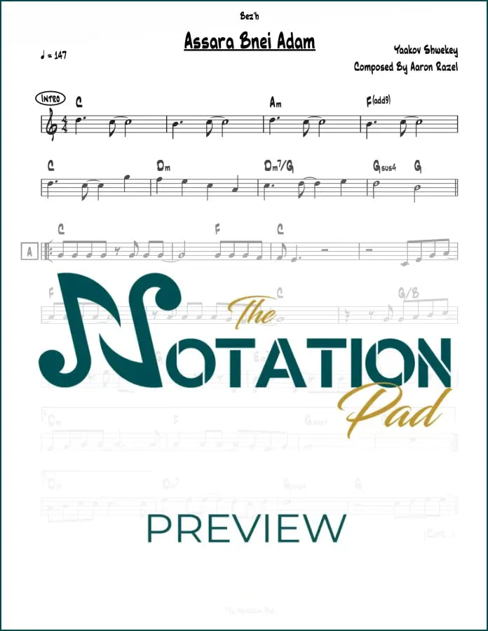 Assara Bnei Adam - Shwekey - Lead Sheet - Sheet Music