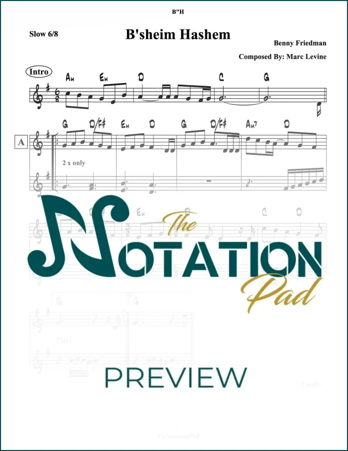 Beshem Hashem Benny 2 Liner Sheet Music