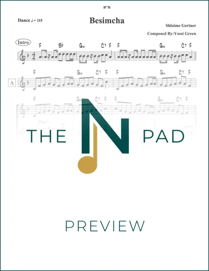 Sheet music titled "Besimcha" by Gertner, published by The Notation Pad, featuring a two-liner musical score.