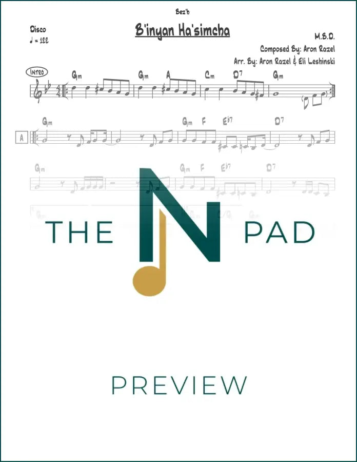Binyan Hasimcha lead sheet music by The Notation Pad, featuring musical notes and lyrics for the song.
