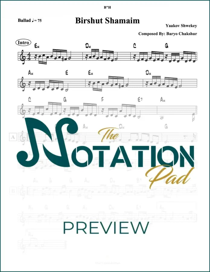 Birshus - Shwekey Lead Sheet Sheet Music