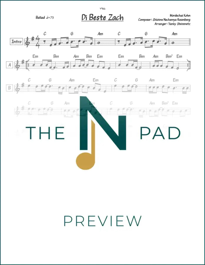 Di Beste Zach - Mordchai Kohn - Lead Sheet - Sheet Music