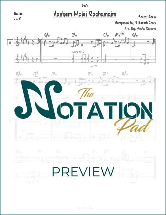 Hashem Molei Rachamim - Bentzi Stein - 2-Liner - Sheet Music