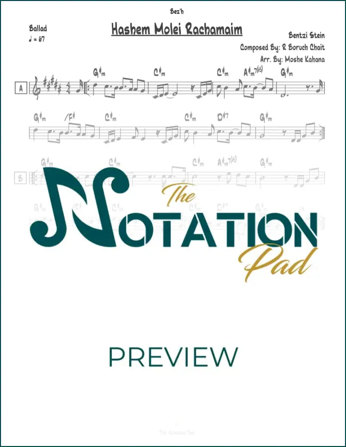 Hashem Molei Rachamim - Bentzi Stein - Lead Sheet - Sheet Music
