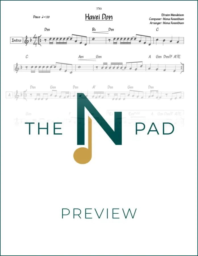 Havei Don sheet music by Efraim Mendelson, published by The Notation Pad, featuring a lead sheet with musical notes and lyrics.