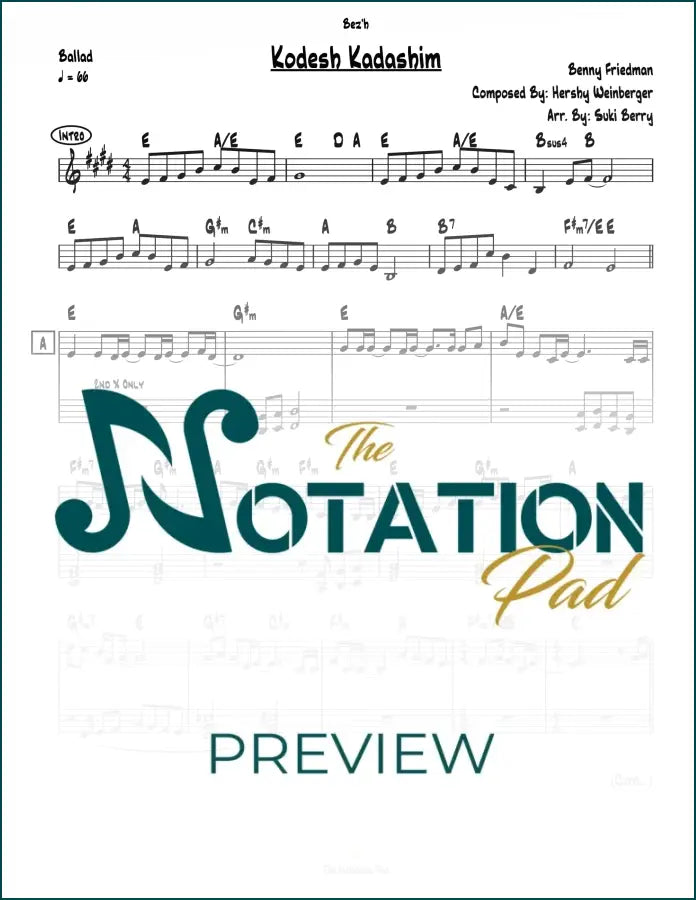 Kodesh Kadashim Benny 2 Liner Sheet Music