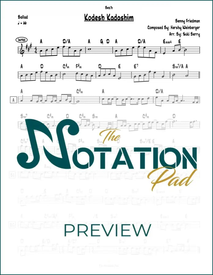 Kodesh Kadashim Benny Lead Sheet Sheet Music