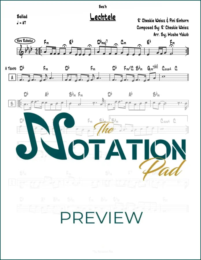 Lechtele - Cheskie Weisz - Lead Sheet - Sheet Music
