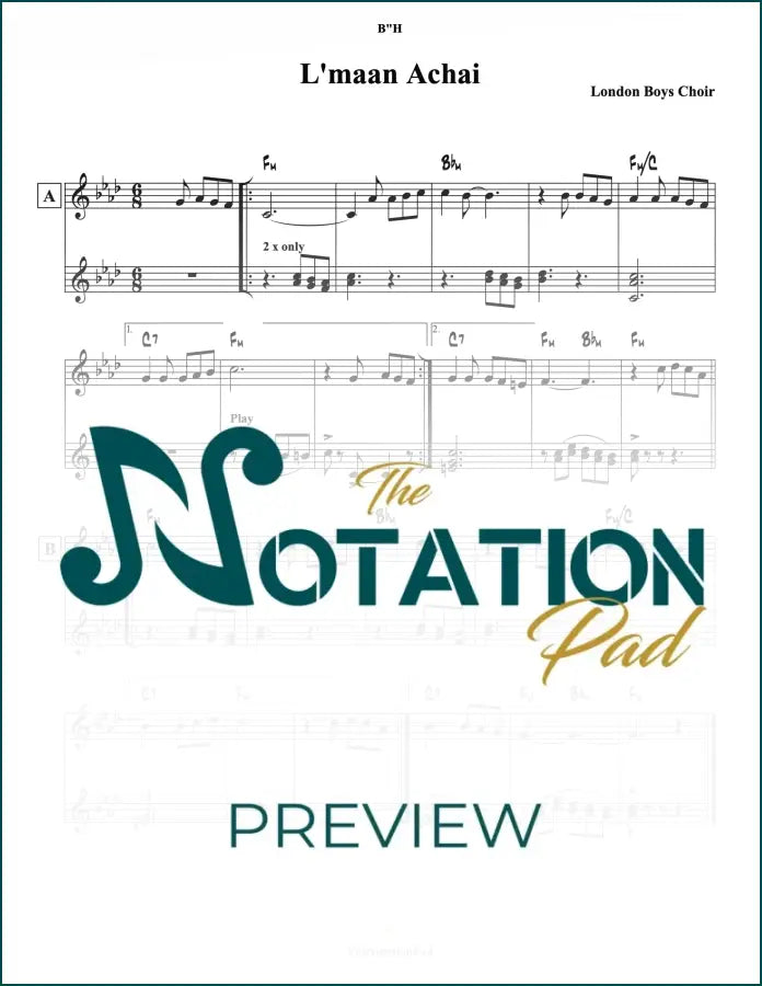 Lemaan Achai - Perchei London 2-Liner Sheet Music