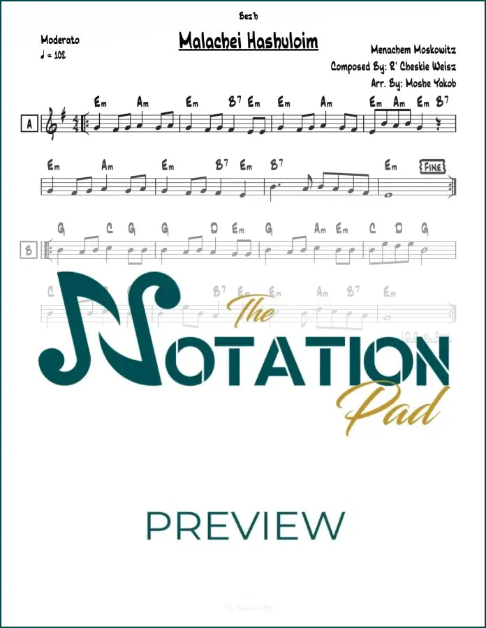 Malachei Hashuloim - Menachem Moskowitz - Lead Sheet - Sheet Music