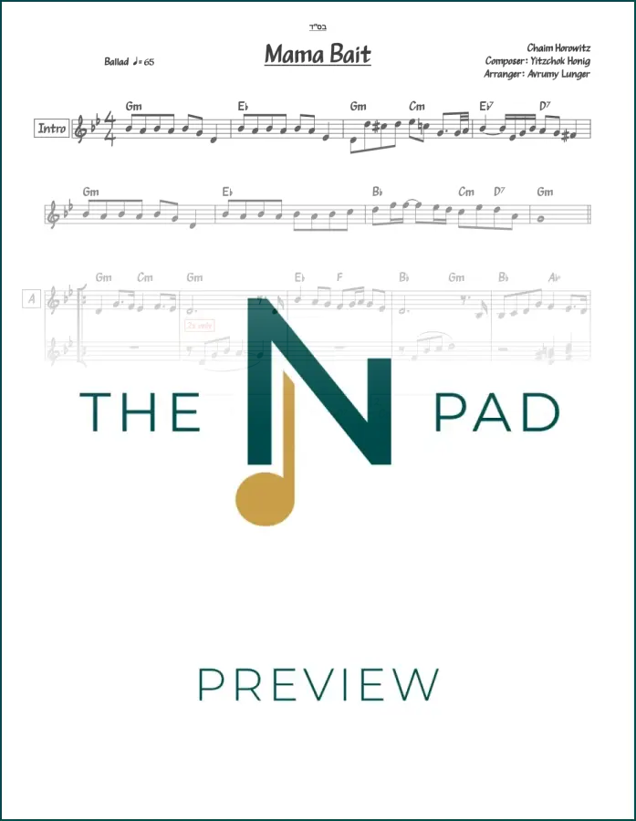 Sheet music for "Mama Bait" by Horowitz, published by The Notation Pad, featuring handwritten musical notation on the page.