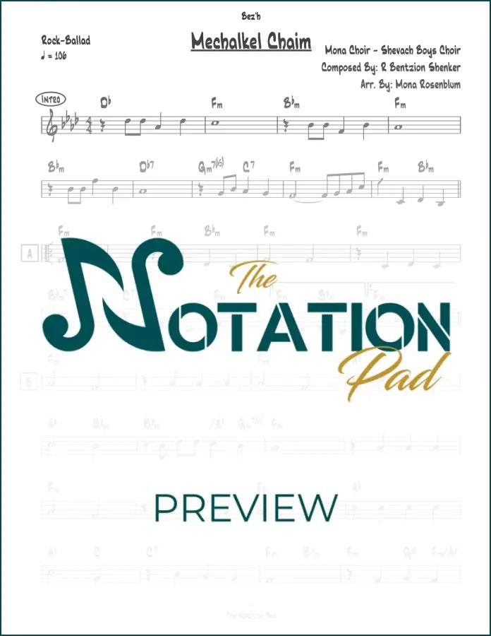 Mechalkel Chaim - Shenker - Lead Sheet - Sheet Music