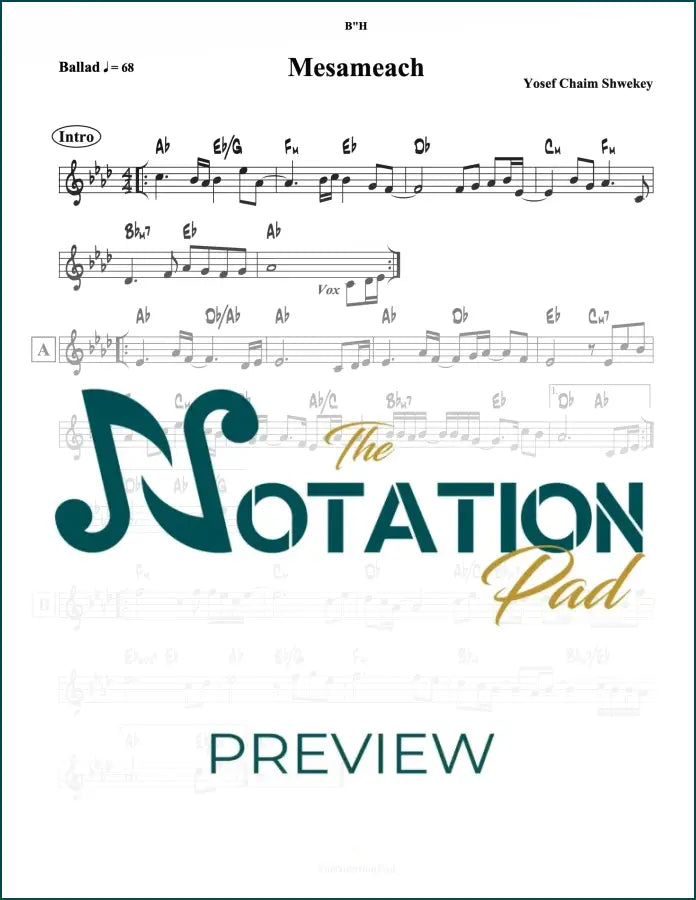 Mesameach - Y C Shwekey Lead Sheet Sheet Music