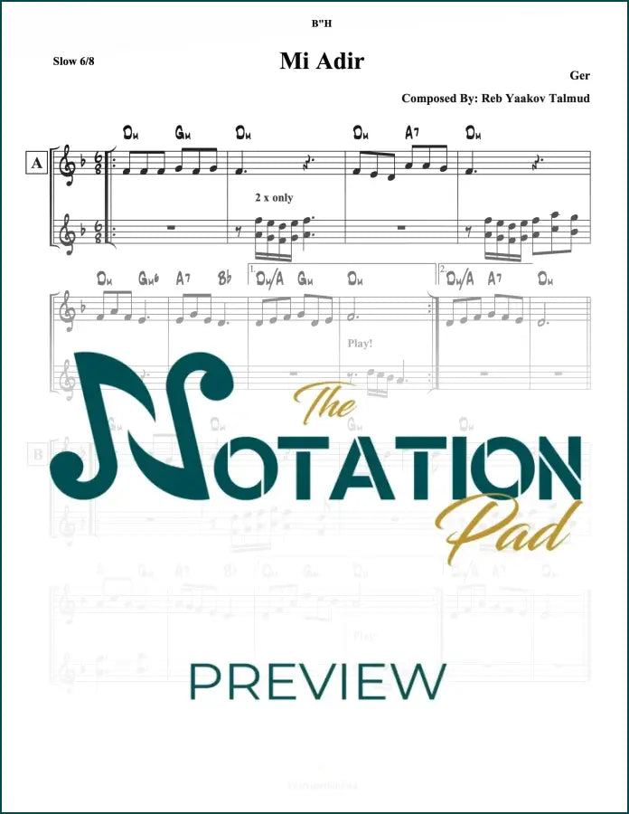 Mi Adir / Hayom Haras - Ger 2-Liner Sheet Music