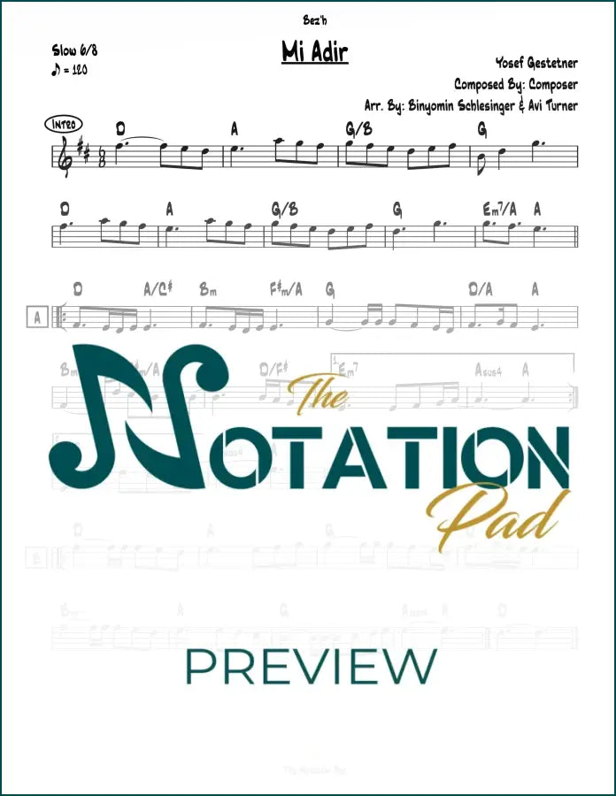 Mi Adir - Yosef Gestetner - Lead Sheet - Sheet Music