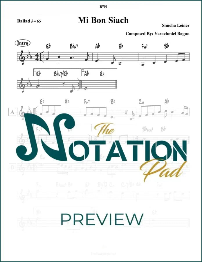 Mi Bon Siach - Leiner Lead Sheet Sheet Music