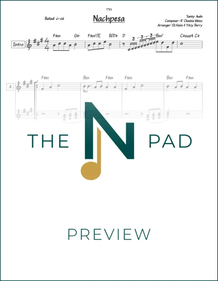 Sheet music titled "Nachpesa" by Cheskie Weisz from The Notation Pad, featuring two lines of musical notation.