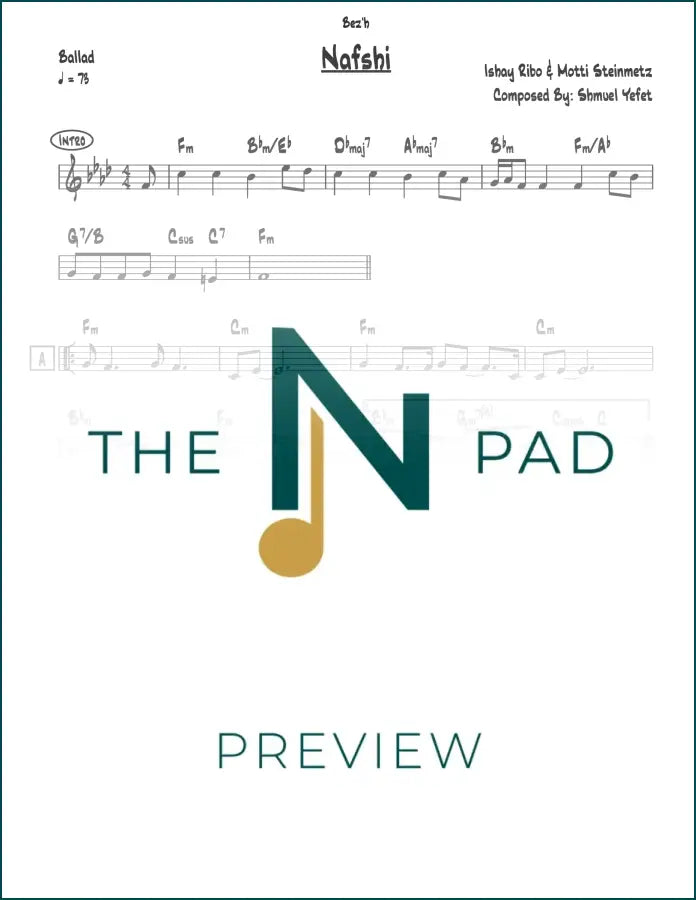 Lead sheet music for Nafshi by Ribo and Steinmetz, published by The Notation Pad, featuring musical notation on a sheet.