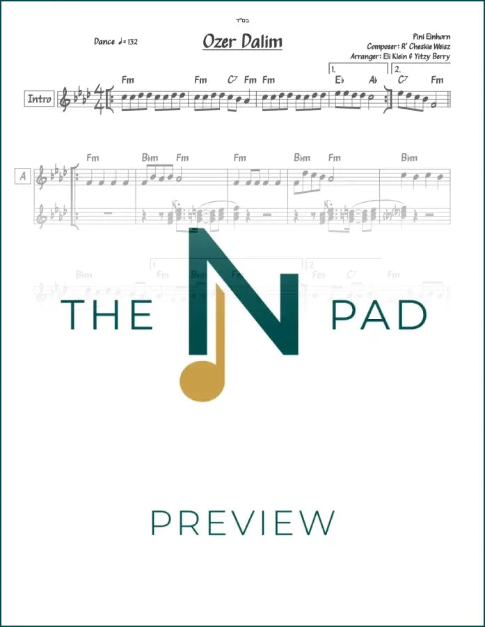 Sheet music for "Ozer Dalim" by Cheskie Weisz, two-line notation from The Notation Pad.