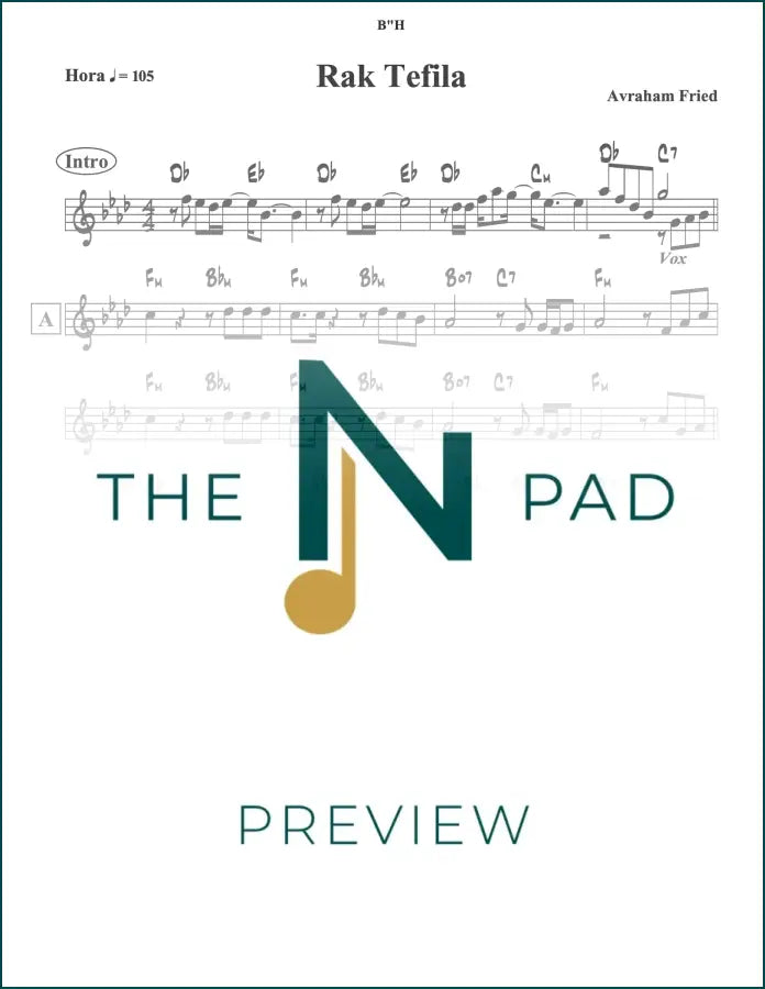 Sheet music for Rak Tefila - Fried by The Notation Pad, showing musical notes and notation on a clean lead sheet.