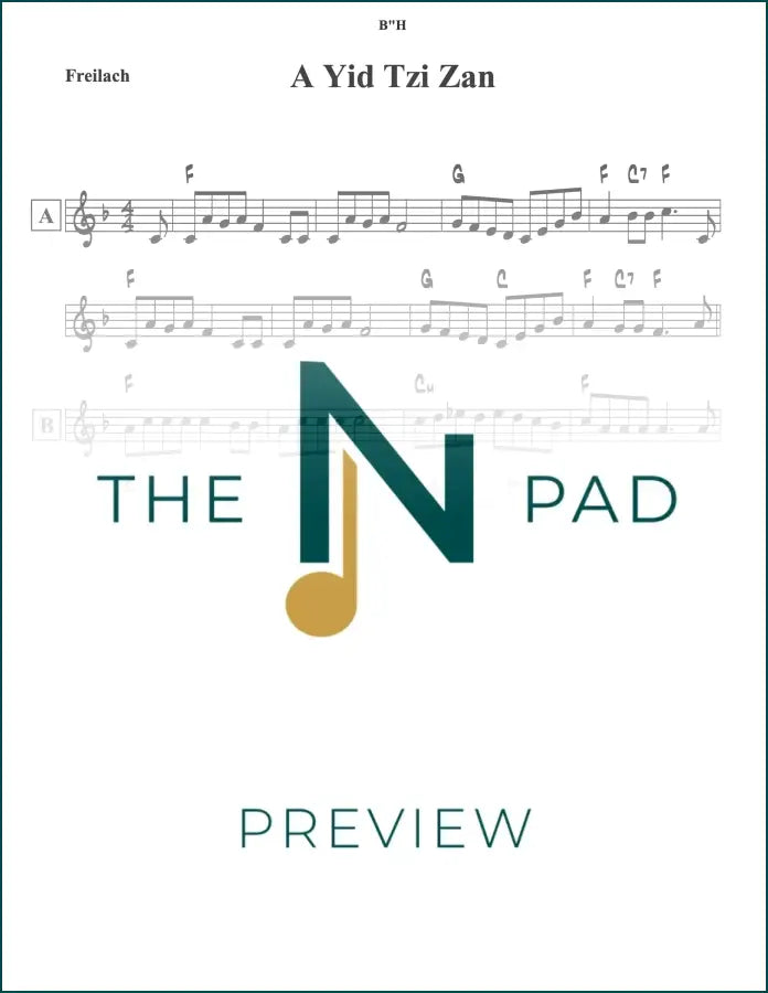 Sheet music for "A Yid Tzi Zan" by The Notation Pad, showing musical notes on a lead sheet with handwritten annotations.