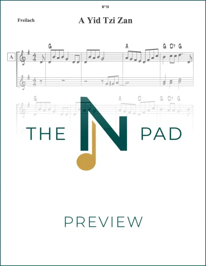 Sheet music for "A Yid Tzi Zan" by The Notation Pad, showing musical notes on a lead sheet.