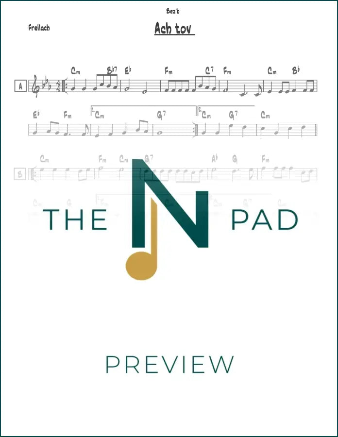 Sheet music titled Ach Tov - Lipa by The Notation Pad, featuring a lead sheet with musical notation and lyrics.