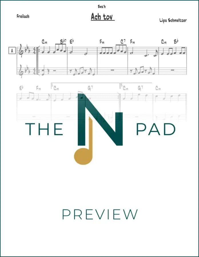 Sheet music for Ach Tov - Lipa by The Notation Pad, featuring a lead sheet with musical notes and lyrics on a white background.
