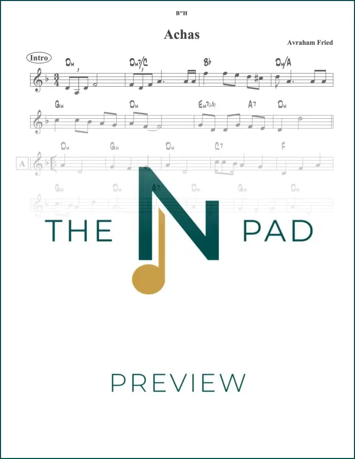 Sheet music titled "Achas" by Fried from The Notation Pad, showing musical notation on a clean background.