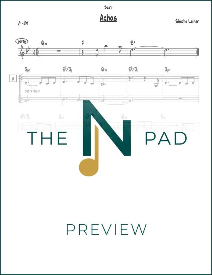 Sheet music for Achas by Leiner from The Notation Pad featuring a lead sheet with musical notation on a white background.