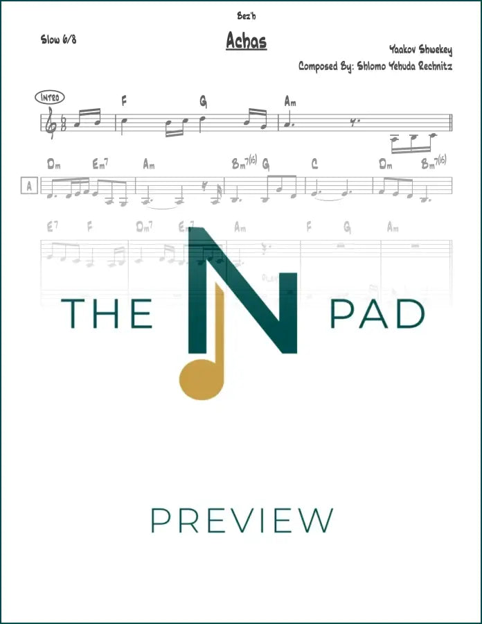 Sheet music for Achas by Rechnitz from The Notation Pad featuring a lead sheet with musical notation.