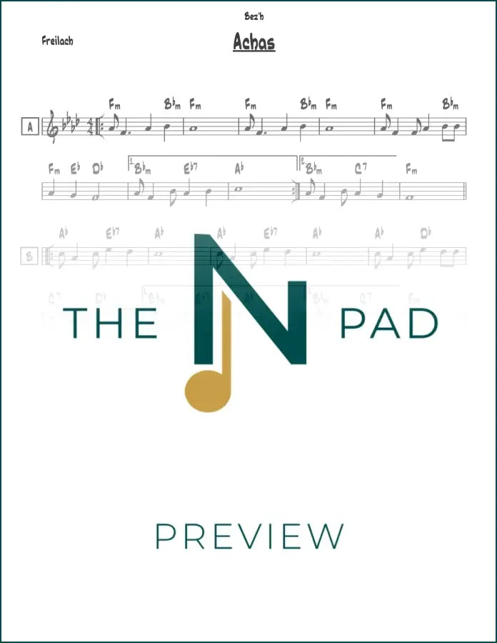 Sheet music for "Achas - Skulen" by The Notation Pad, featuring a lead sheet with musical notes on a clean background.