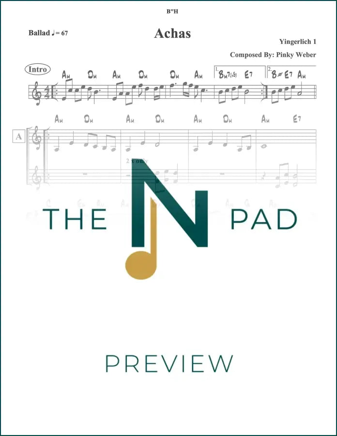 Sheet music for "Achas" by Yingerlich from The Notation Pad, featuring musical notes on a clear lead sheet.