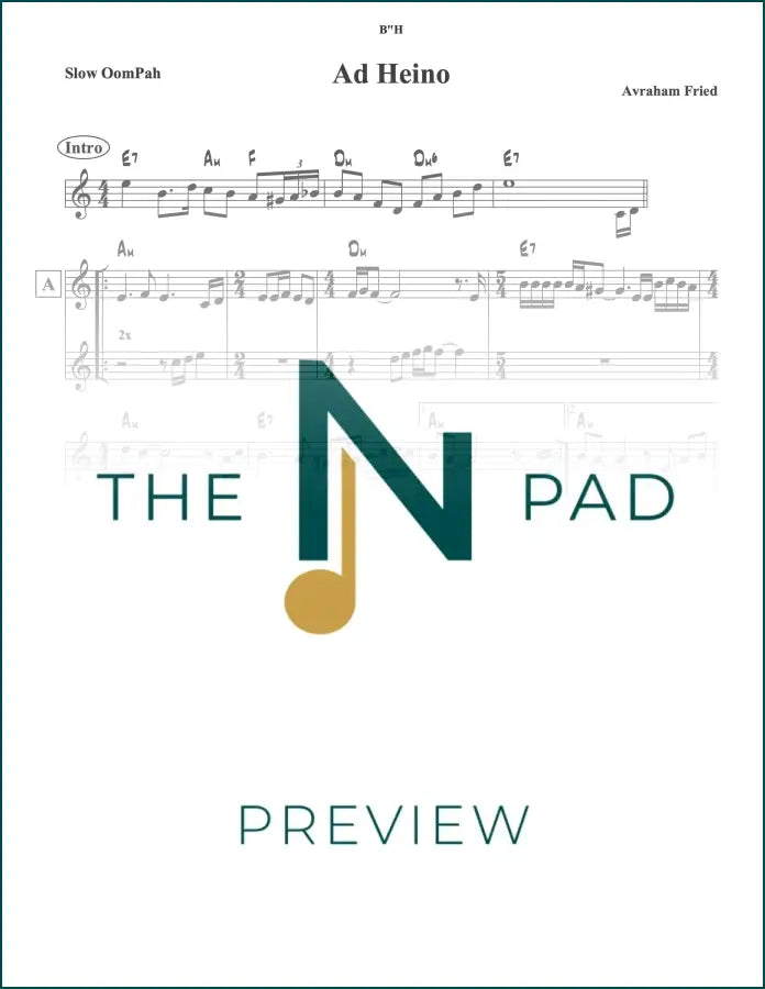 Sheet music for "Ad Heinu" by Fried from The Notation Pad, showing a lead sheet with musical notes and lyrics.