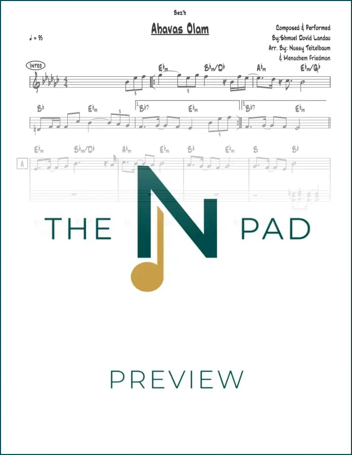 Sheet music for "Ahavas Olam" by Shmuel Dovid Landau, published by The Notation Pad, featuring musical notation on a lead sheet.