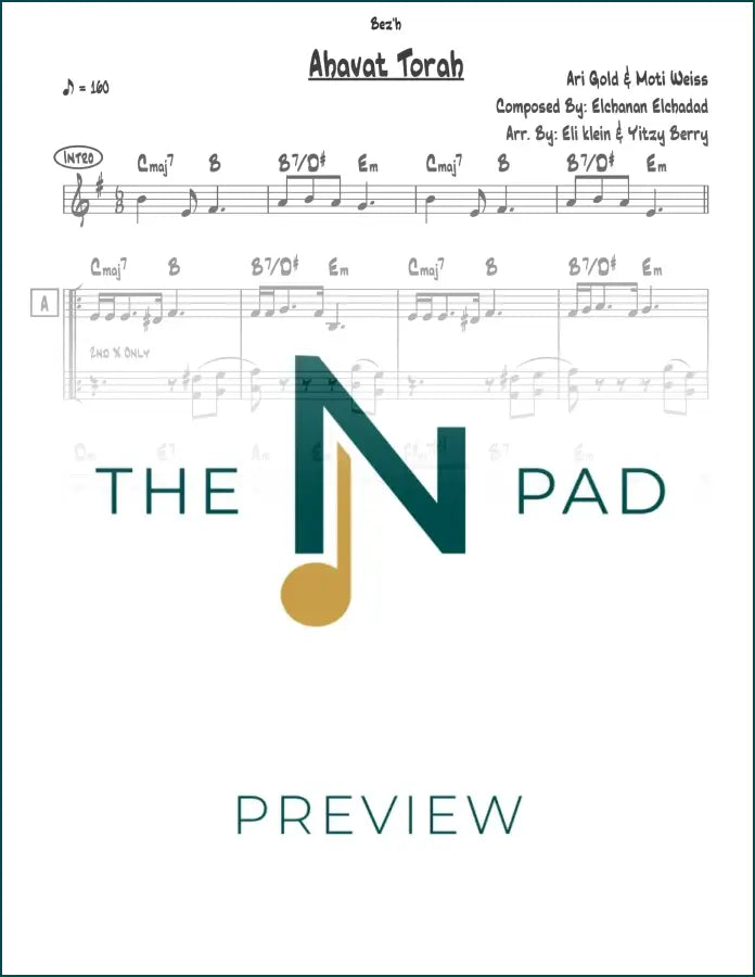 Sheet music for "Ahavas Torah" by Ari Gold and Moti Weiss, published by The Notation Pad, showing musical notation on a page.