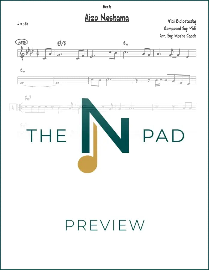 Aizo Neshama sheet music by Bialostozky, published by The Notation Pad, featuring a lead sheet with musical notation.