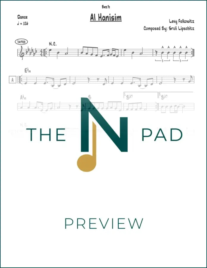 Sheet music for Al Hanisim by Falkowitz from The Notation Pad, featuring lead sheet with musical notes on a music stand.