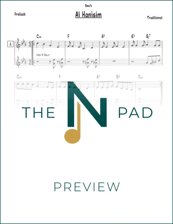 Sheet music for Al Hanisim - Trad by The Notation Pad, featuring a lead sheet with musical notes and lyrics.