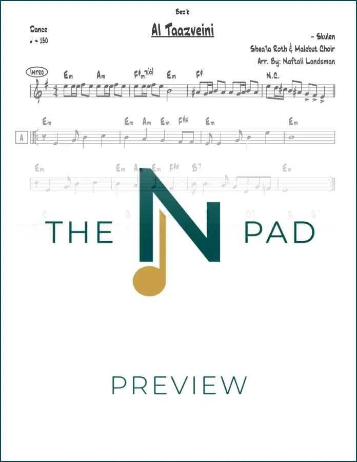 Sheet music for "Al Taazveini - Skulen" by The Notation Pad, featuring lead sheet notation on a clean background.