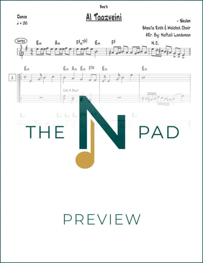 Sheet music for Al Taazveini - Skulen by The Notation Pad, featuring musical notes on a lead sheet with handwritten notation.