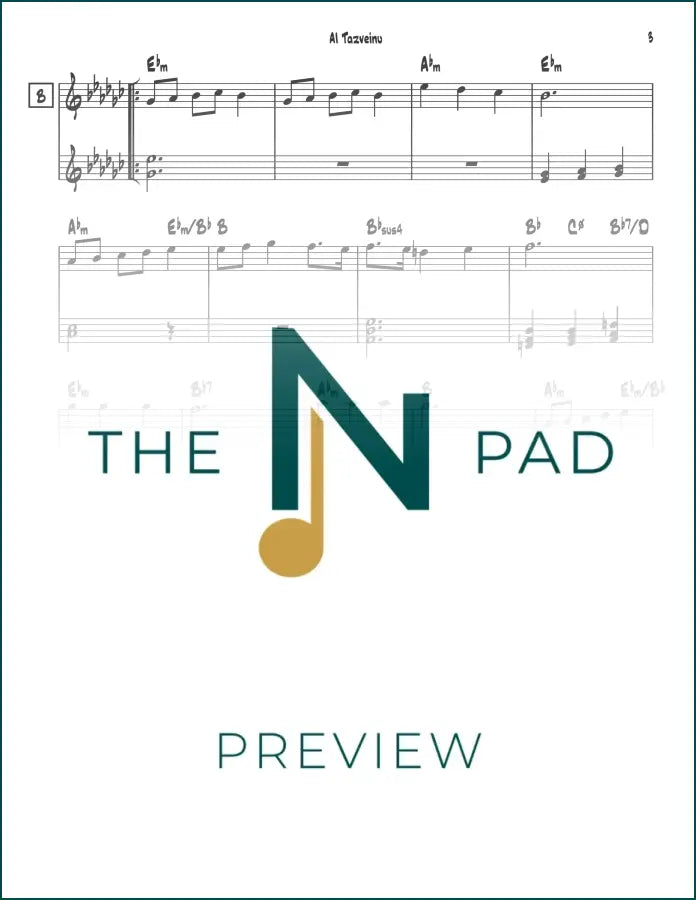 Sheet music for "Al Tazveinu" by Tischler, published by The Notation Pad, showing musical notes on a lead sheet.