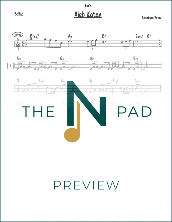 Sheet music for "Aleh Katan - Fried" by The Notation Pad, featuring a lead sheet with musical notation on a printed page.