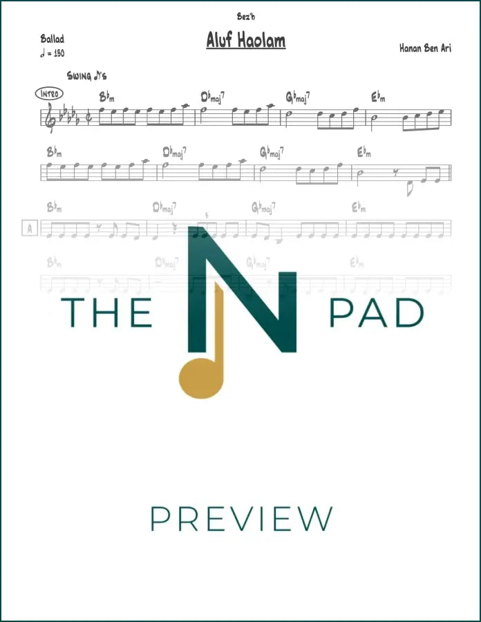 Sheet music for "Aluf Haolam" by The Notation Pad, featuring a lead sheet with musical notes and lyrics on a white background.