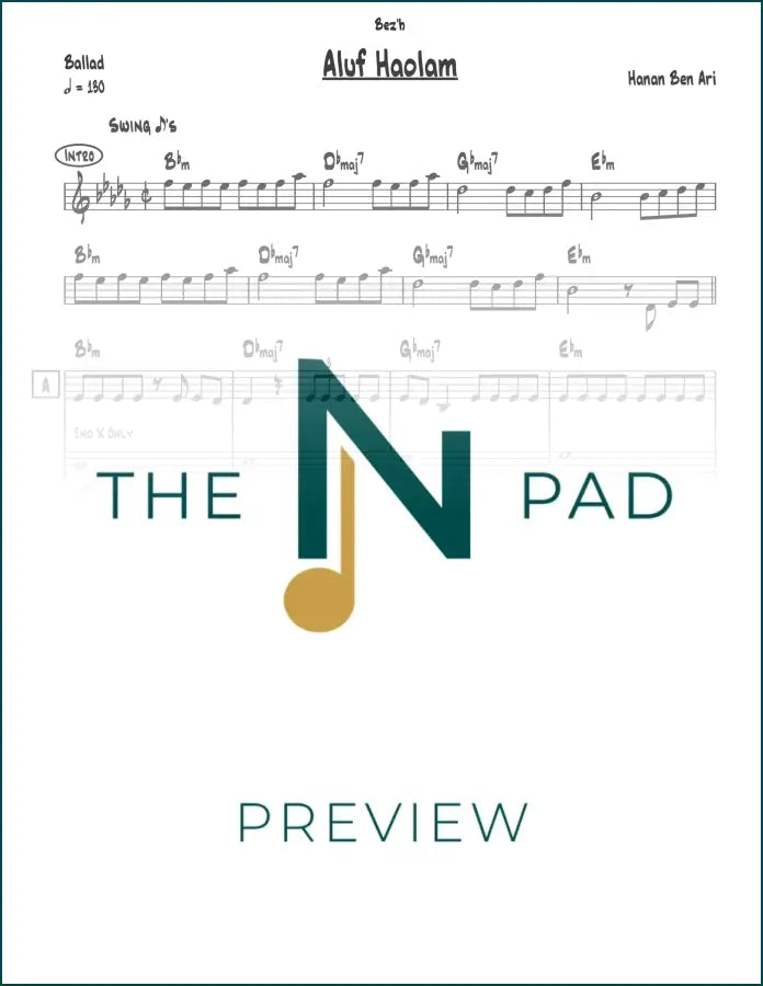 Sheet music for "Aluf Haolam" by The Notation Pad, featuring lead sheet notation on standard music paper.