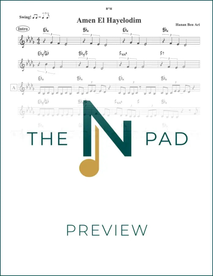 Sheet music for Amen Al Hayeladim by Hanan Ben Ari, published by The Notation Pad, featuring musical notes on a lead sheet.
