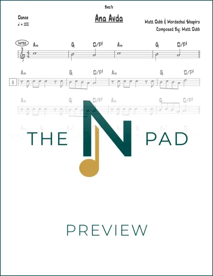 Sheet music for "Matt Dubb" by Ana Avda, published by The Notation Pad, showing lead sheet with musical notation on white paper.
