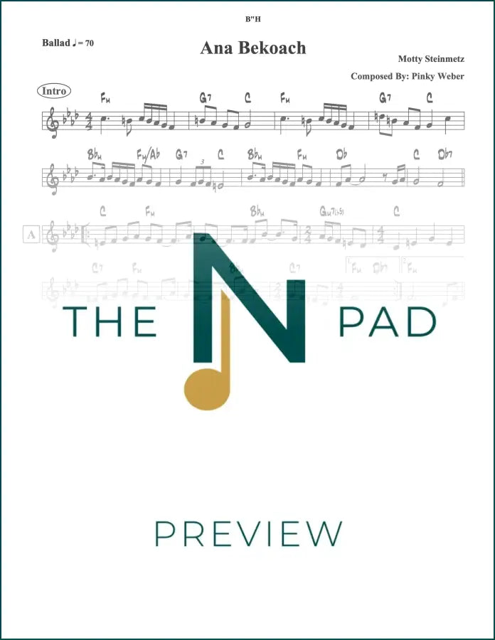 Sheet music for "Ana Bekoach" by Steinmetz from The Notation Pad, showing musical notes on a clean white background.